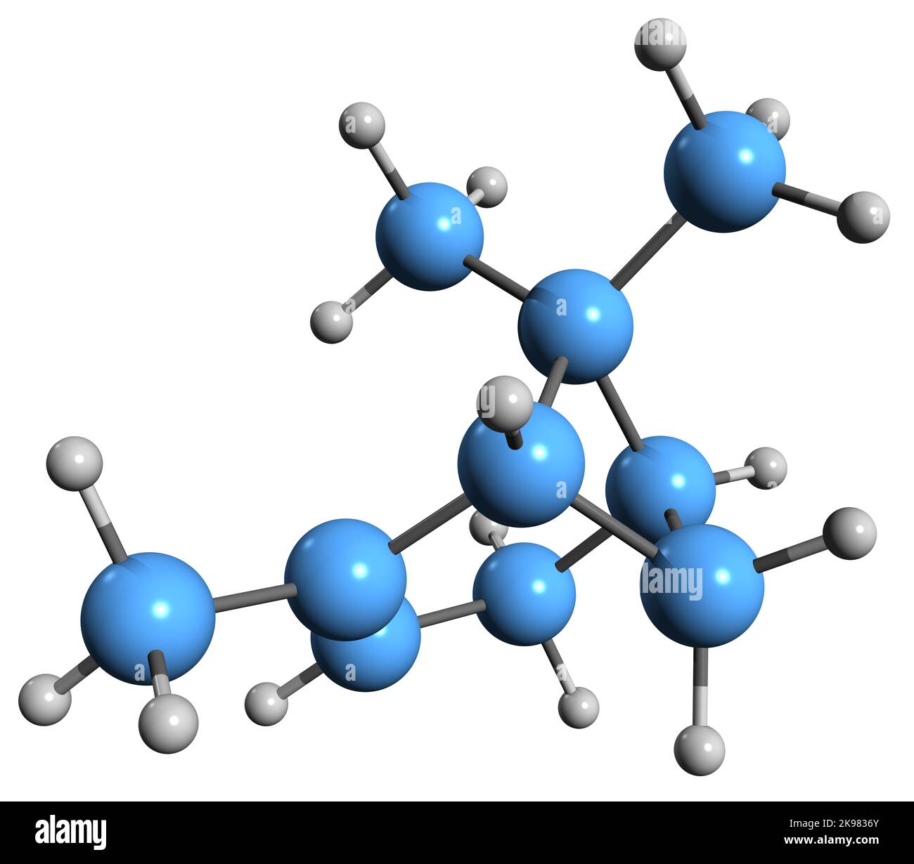 3D image de la formule squelettique alpha-pinène - structure chimique moléculaire du composé d'huile essentielle de romarin isolé sur fond blanc Banque D'Images