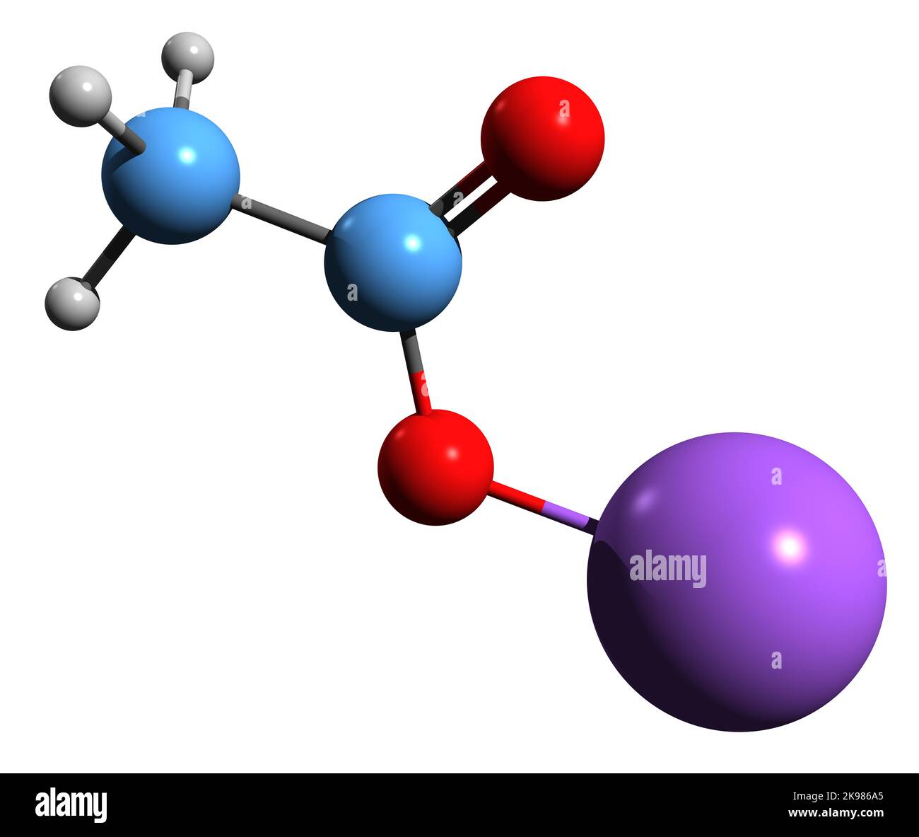 3D image de formule squelettique à l'acétate de sodium - structure chimique moléculaire de la glace chaude isolée sur fond blanc Banque D'Images