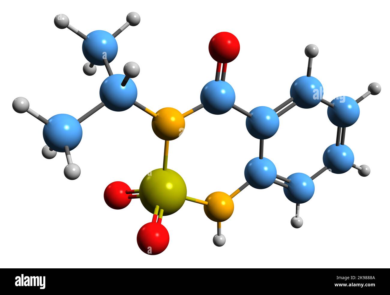 3D image de la formule squelettique de Bentazon - structure chimique moléculaire de l'herbicide isolé sur fond blanc Banque D'Images