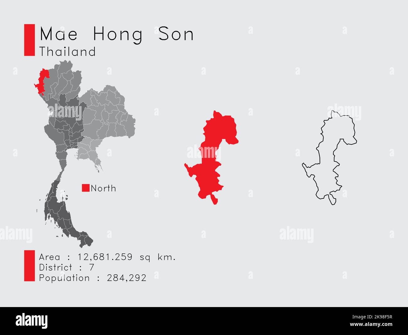 Un ensemble d'éléments infographiques pour la position de la province Mae Hong son en Thaïlande. Et population et aperçu du district de la région. Vecteur Illustration de Vecteur