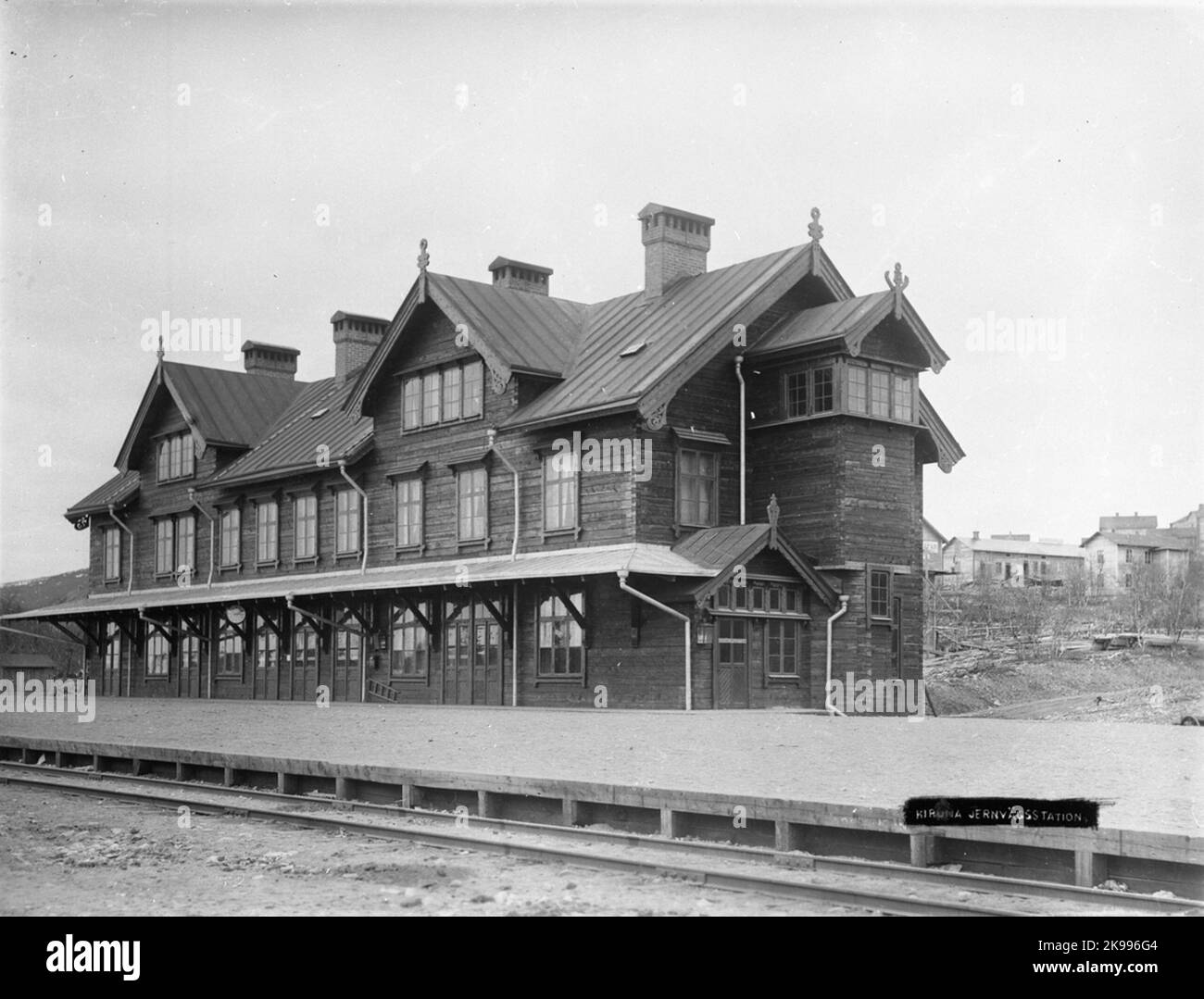 Ancienne gare, qui a plus tard brûlé en 1915, et a été remplacée par un bâtiment en briques Banque D'Images