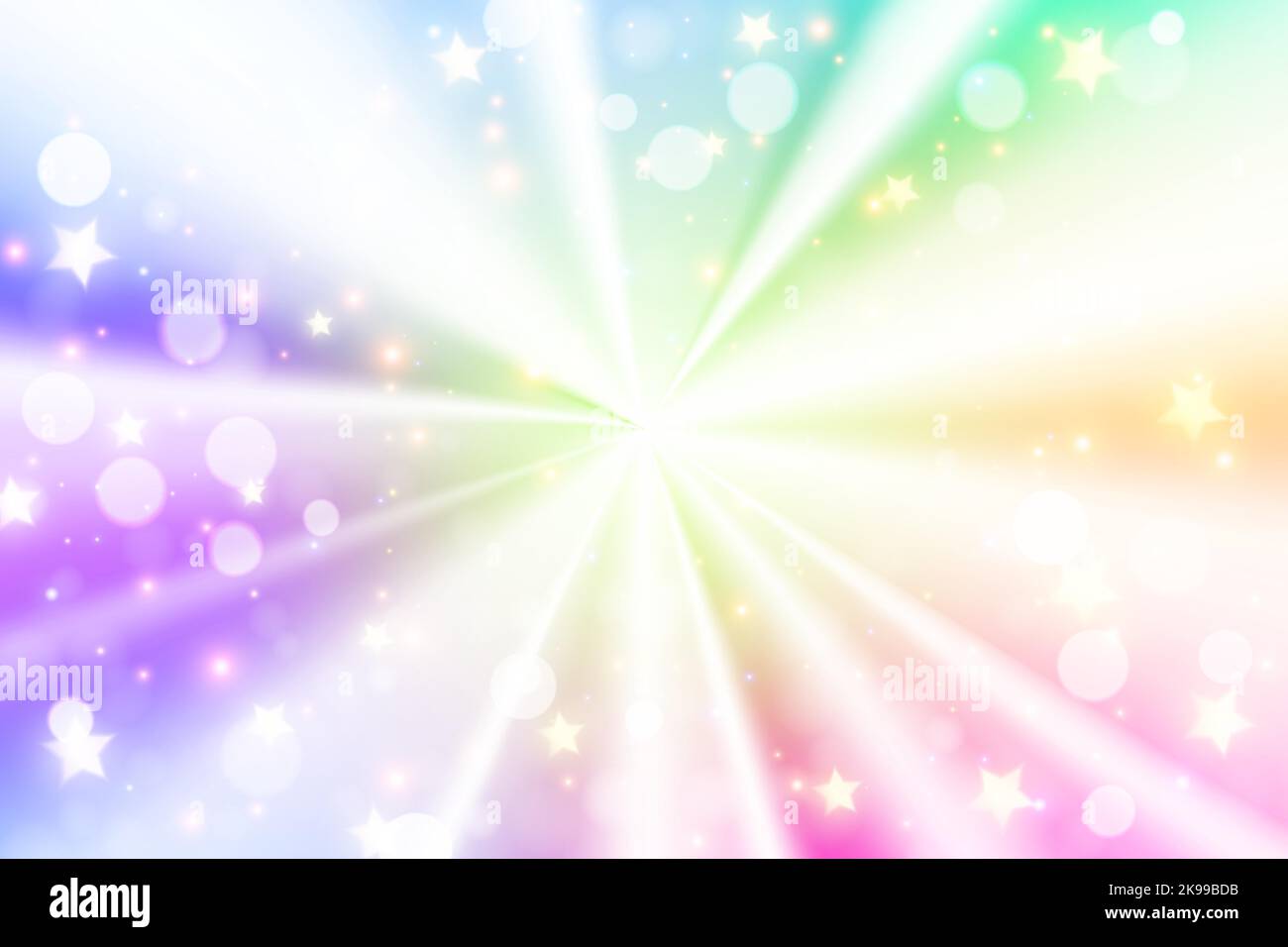 Arrière-plan à dégradé radial holographique avec étoiles scintille et bokeh. Texture conique de cercle fantaisie. Papier peint Rainbow unicorn. Vecteur Illustration de Vecteur