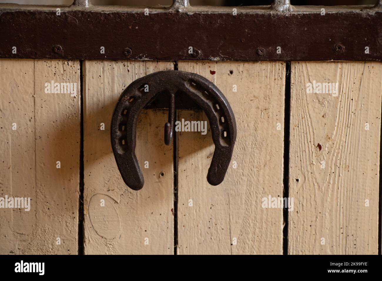 cheval en fer à cheval à cheval dans les écuries de près Banque D'Images