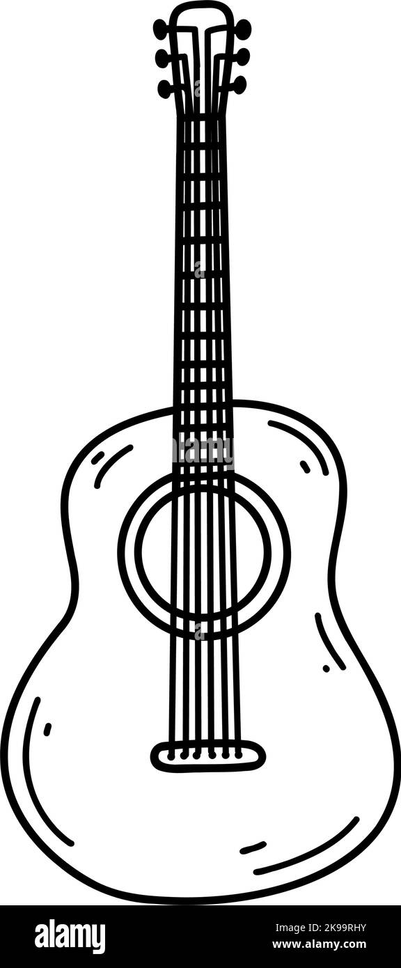 Guitare Doodle. Dessin vectoriel illustration d'instrument de musique, dessin de fond noir pour web design, icône, impression, page de coloriage. Illustration de Vecteur
