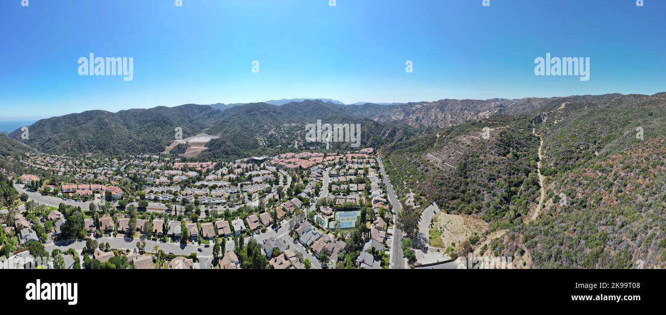 Une vue aérienne du développement du logement Pacific Palisades en Californie Banque D'Images