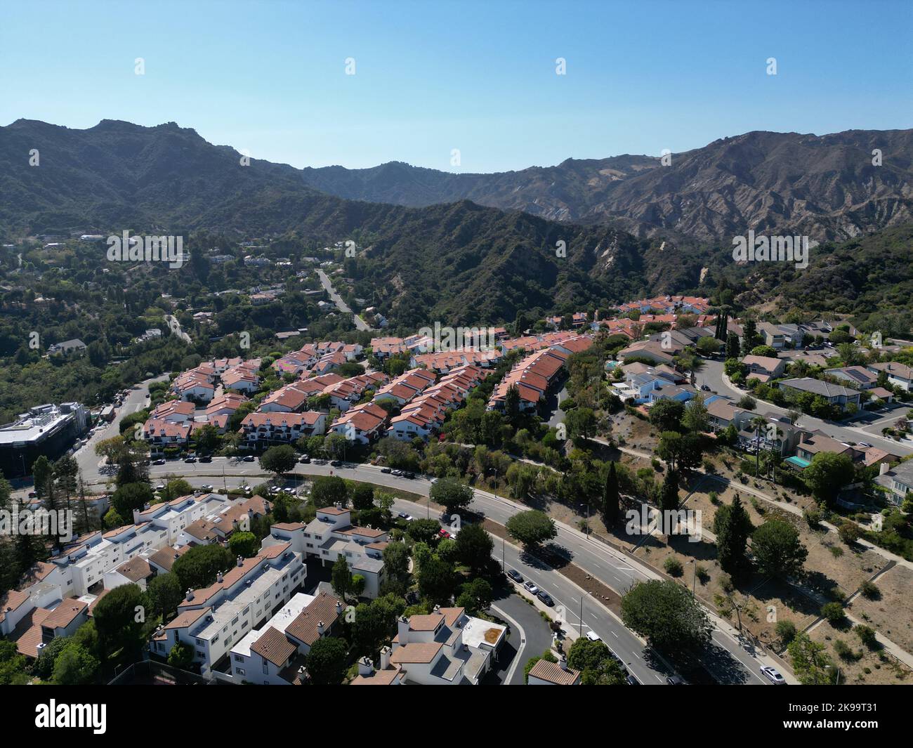 Une vue aérienne du développement du logement Pacific Palisades en Californie Banque D'Images
