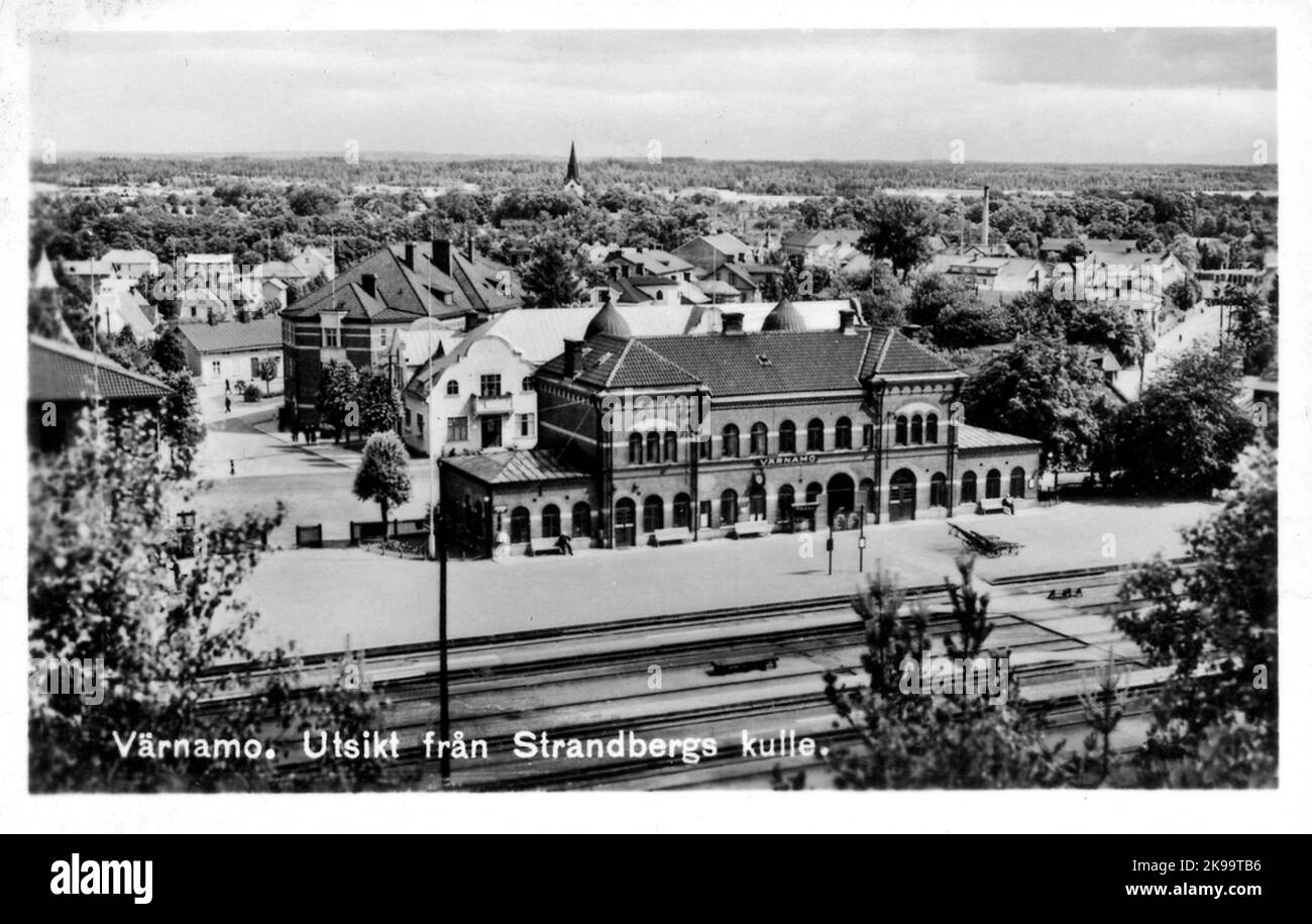 Gare et cour de Värnamo. Banque D'Images
