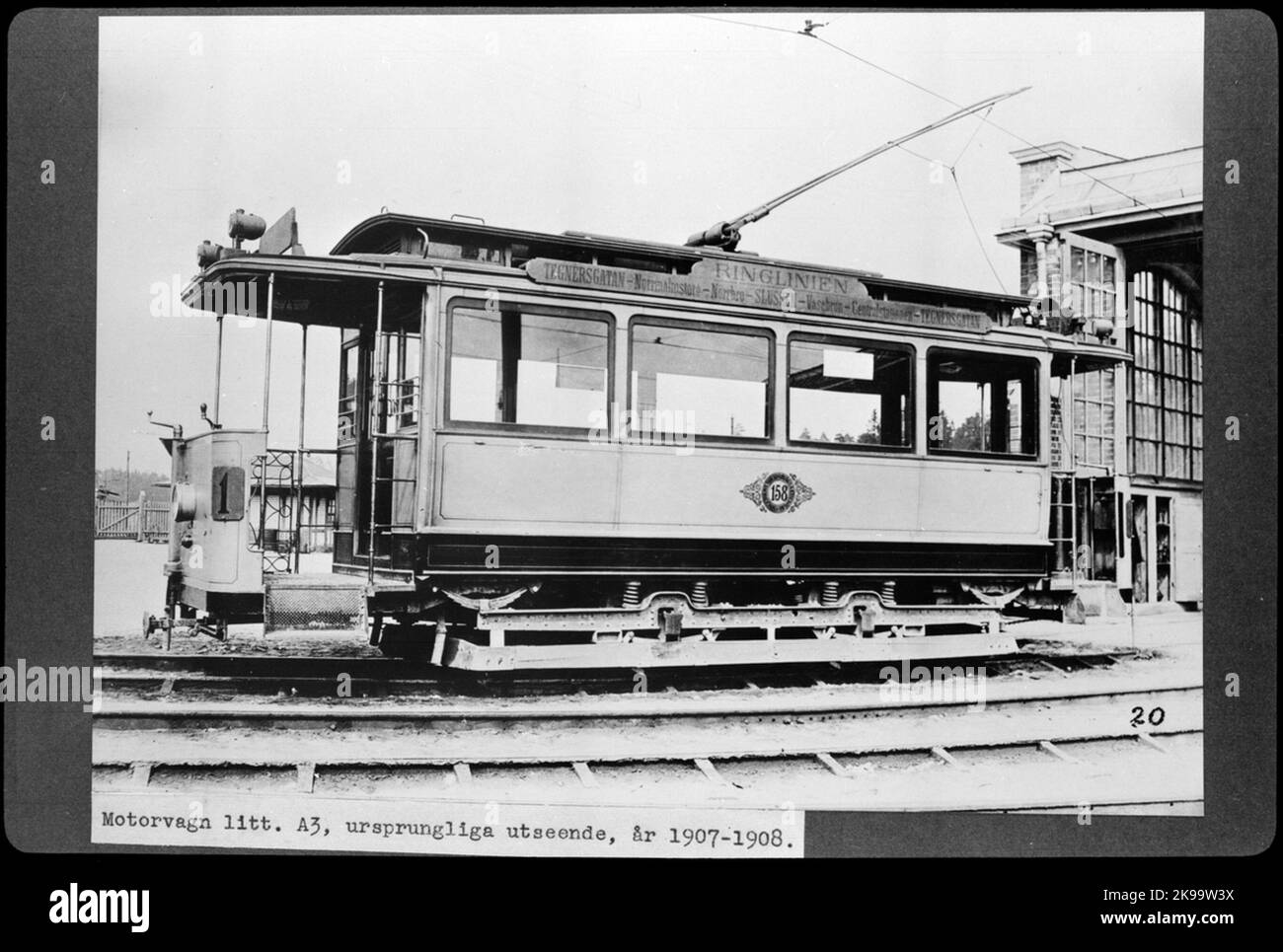Nouvelle compagnie de tramway de Stockholm, SNS A4 158. La ligne de sonnerie occupée, qui était le numéro de ligne 1. Banque D'Images