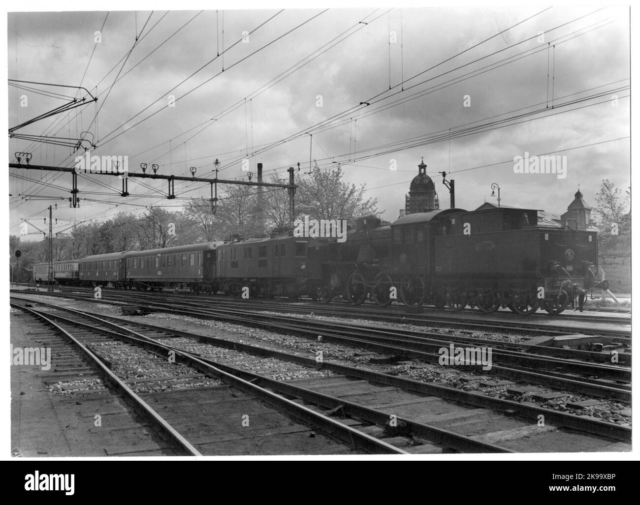 L'exposition ferroviaire Journée des enfants à Borås du 19 au 21 mai 1939. Steam Baj Lok 71, Borås Alvesta Railway. GBJ Cars, Göteborg - Borås Railway. Banque D'Images