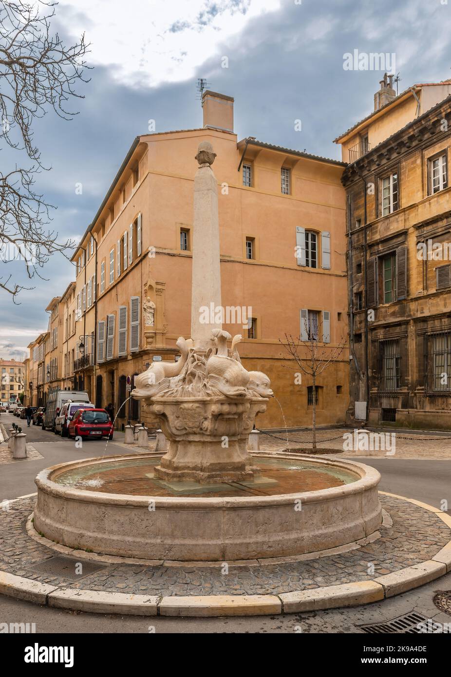 Fontaine de quatre dauphins à Aix en Provence, en France Banque D'Images