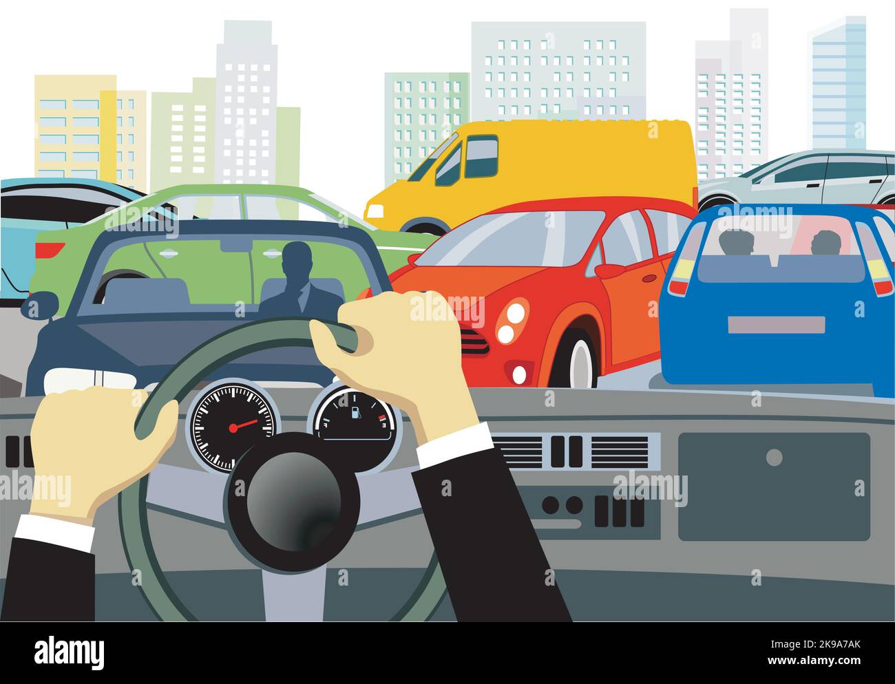 Voiture au carrefour dans un embouteillage, illustration Illustration de Vecteur