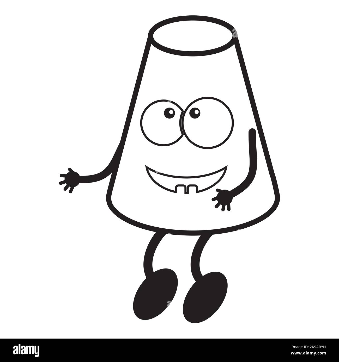 Personnages, formes géométriques tridimensionnelles colorées de kawaii, contour noir, style doodle, illustration pour enfants. Illustration de Vecteur