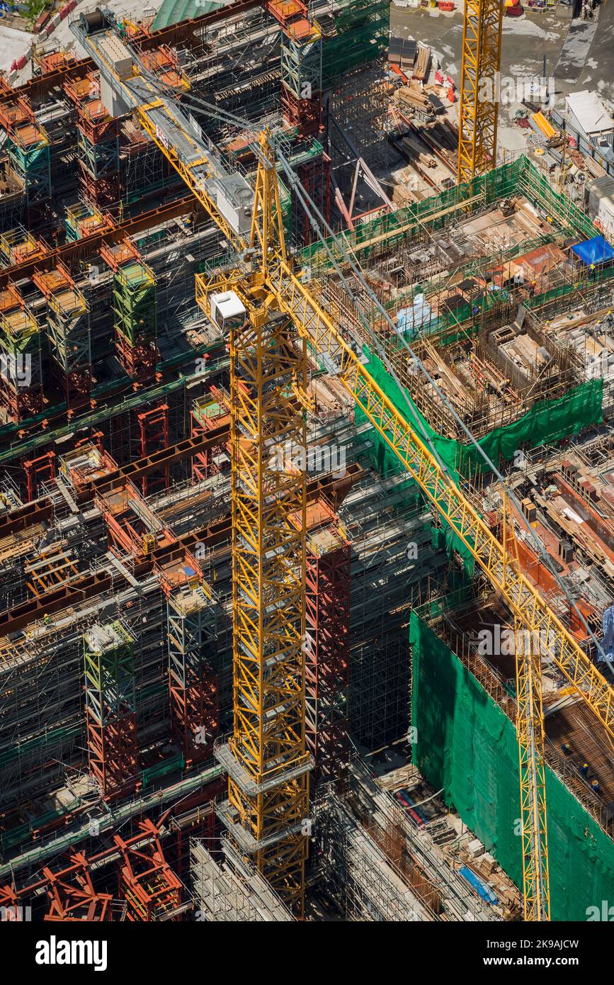 Vue aérienne du musée M+ de la culture visuelle, dans le quartier culturel de West Kowloon, Hong Kong, en construction en 2017 Banque D'Images