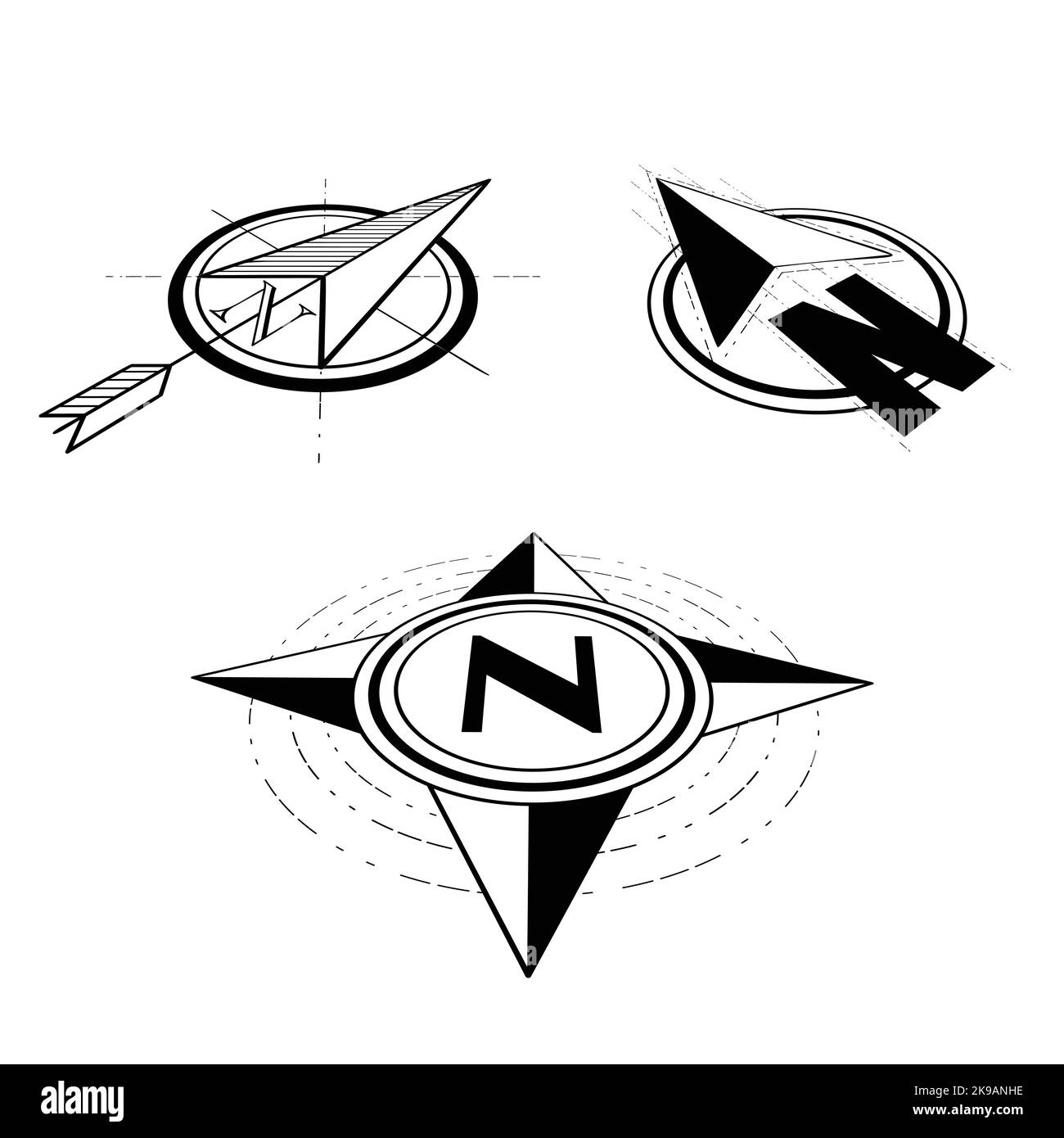 Flèches de perspective de la boussole nord définies Illustration de Vecteur