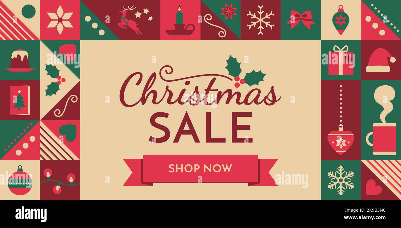 Publicité sur les soldes de Noël et publication sur les réseaux sociaux avec icônes de fête et espace de copie Illustration de Vecteur