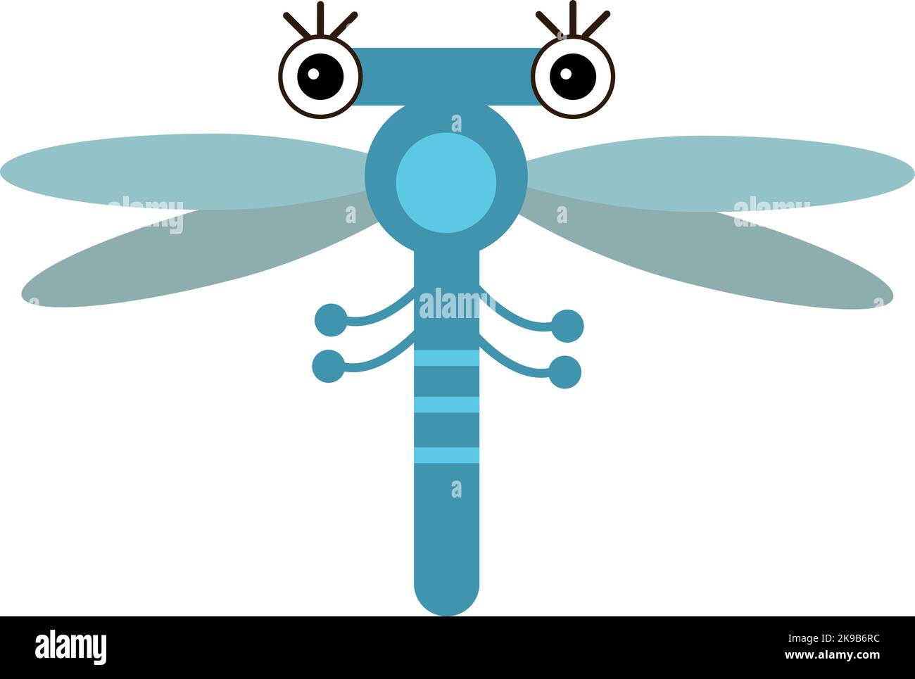 Personnage Dragonfly. Un adorable dessin animé est un insecte bleu ailé Illustration de Vecteur