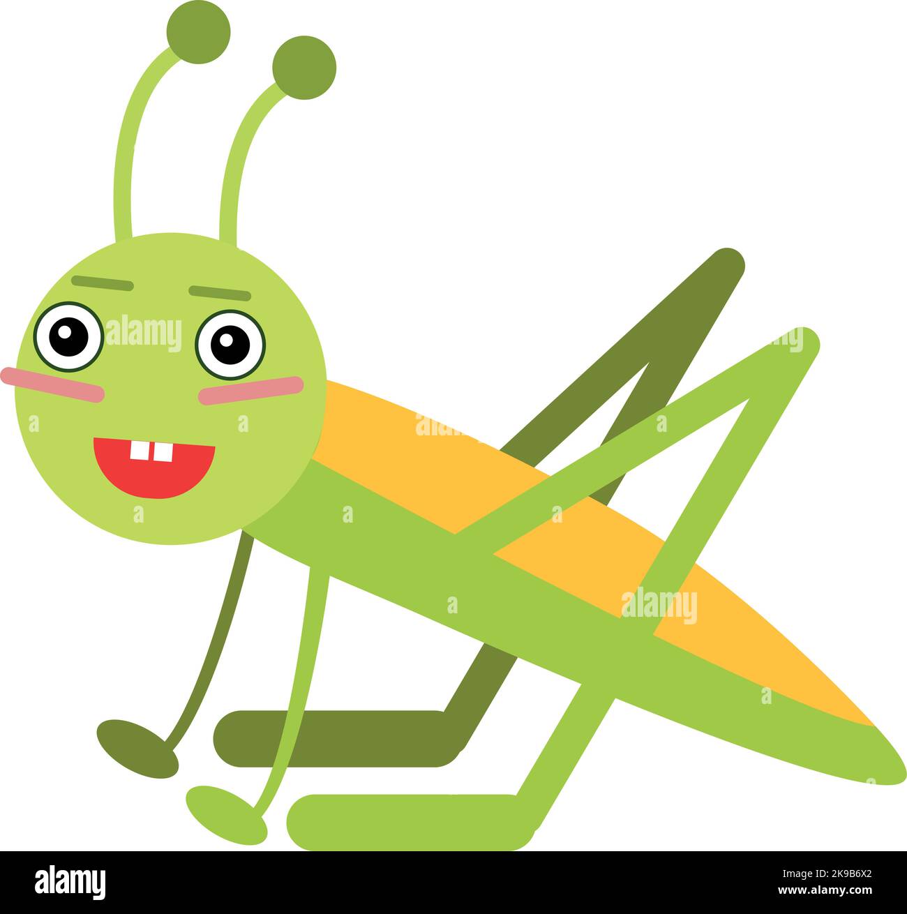 Personnage de cricket vert avec une drôle de visage souriant Illustration de Vecteur