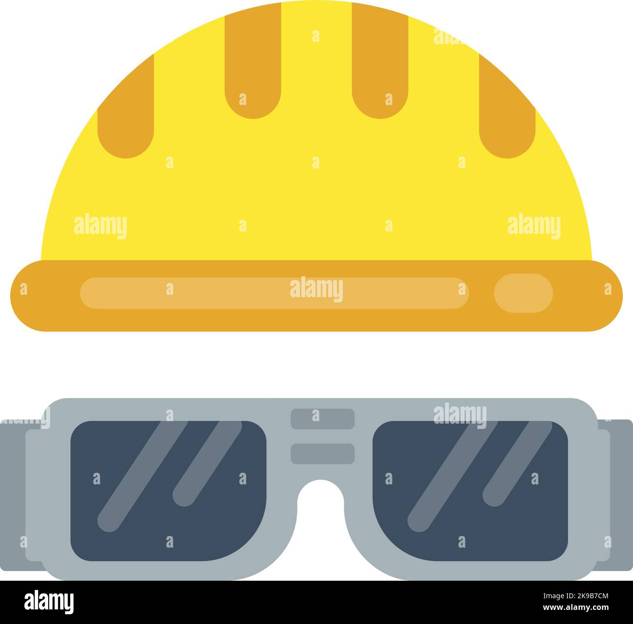 Casque. Casquette de construction jaune et lunettes de protection Illustration de Vecteur