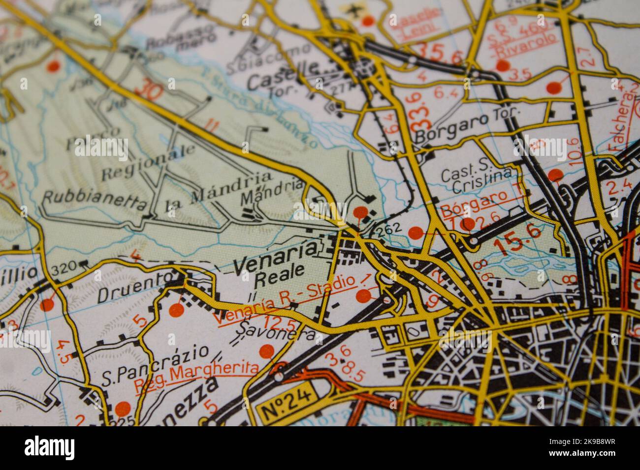 Carte de Turin et Venaria Reale avec le parc de la Mandria et l'aéroport de Caselle Banque D'Images