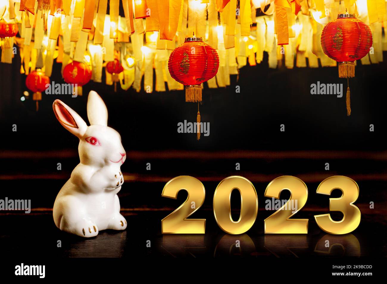 Nouvel an chinois 2023 - année du lapin selon le calendrier lunaire, symbole du zodiaque chinois. Banque D'Images