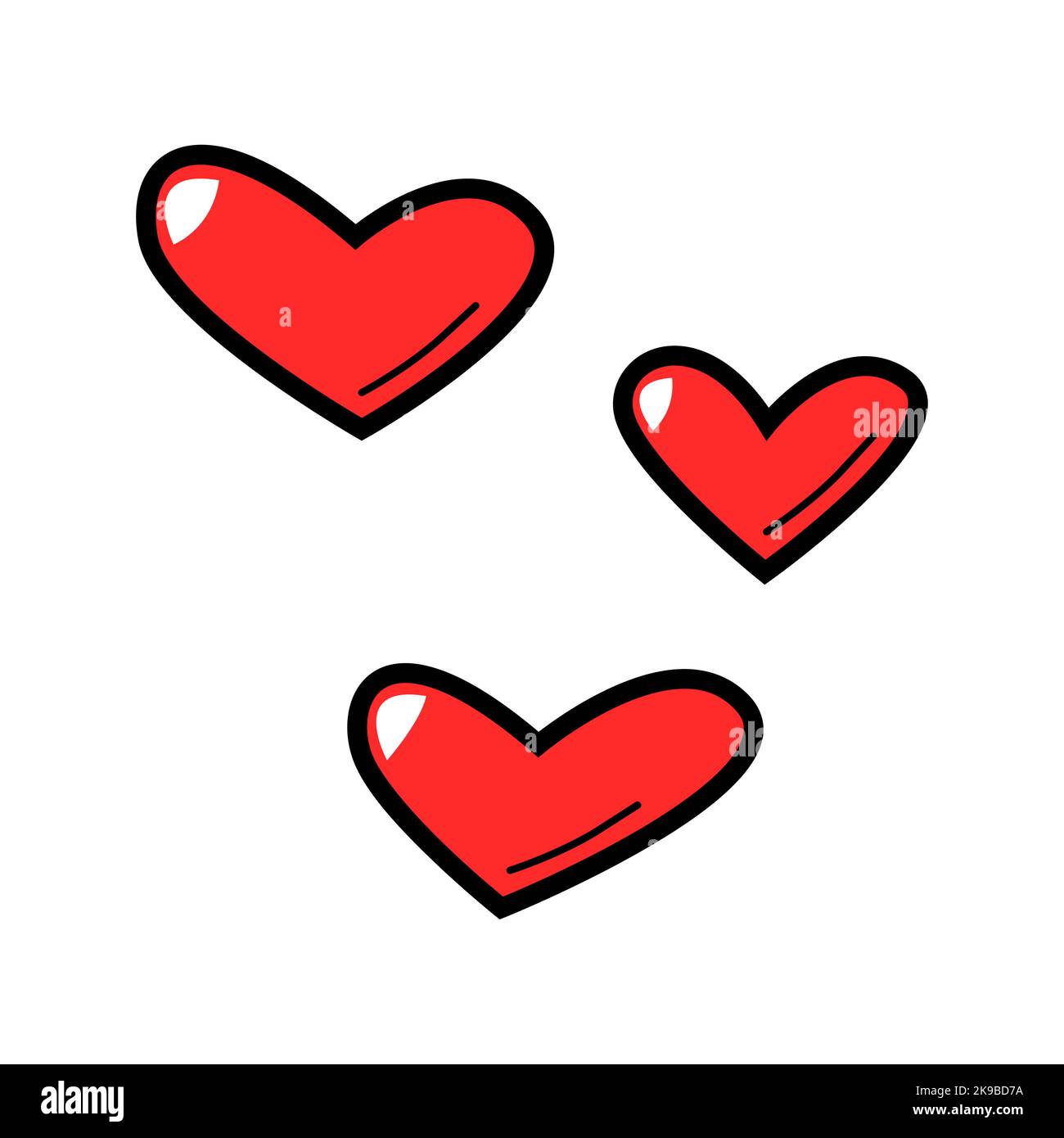 Dessin à la main Groupe de styles d'esquisse ou ensemble de symboles cœur rouge ou signe avec contour ou contour. Image vectorielle. Illustration de Vecteur