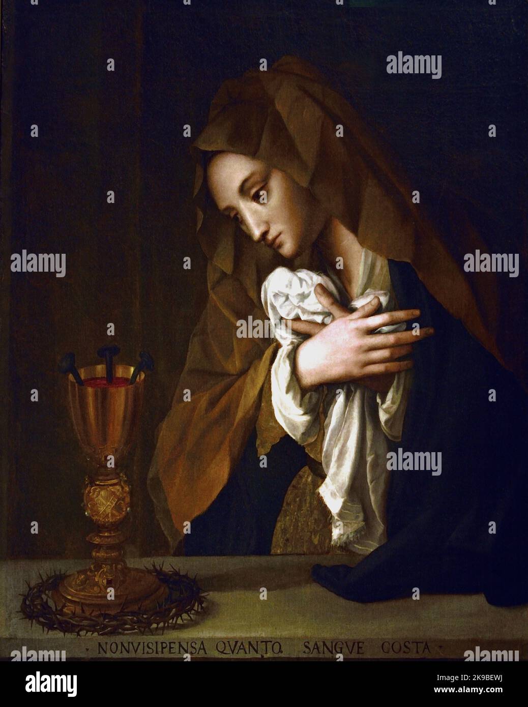 La Vierge, adorant le symbole de la passion du Christ 1581, par Alessandro Allori, (Florence 1535 – 1607) , Florence, Italie. Banque D'Images
