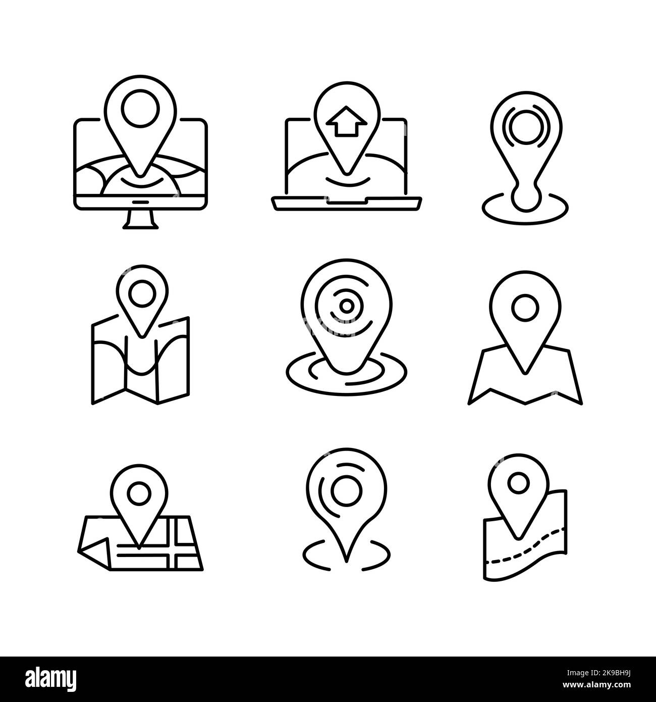 Ensemble d'icônes d'emplacement. Pictogrammes vectoriels modifiables isolés sur fond blanc. Symboles tendance pour les applications mobiles et la conception de sites Web. pa haut de gamme Illustration de Vecteur