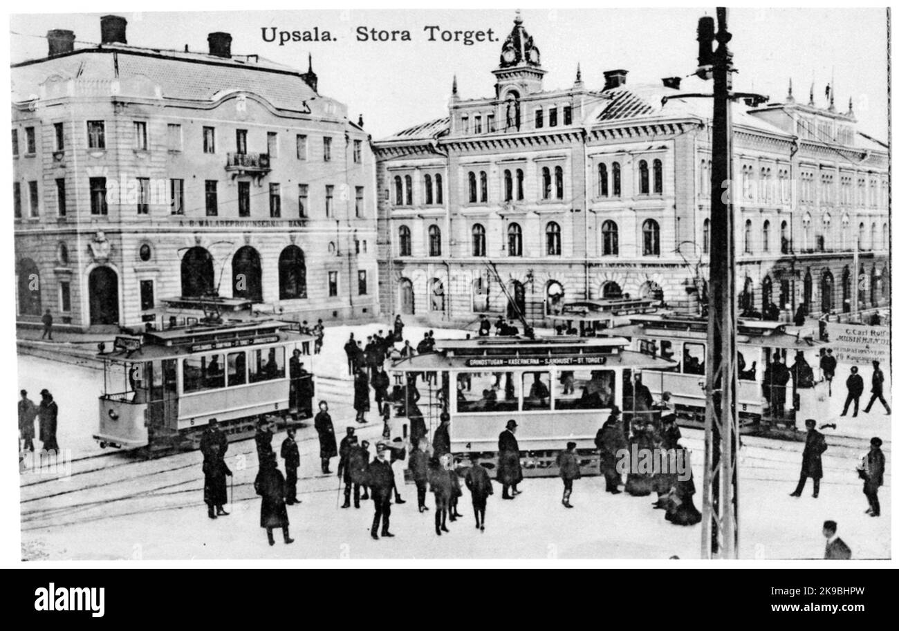 Vue sur le Stora Torget à Uppsala. Banque D'Images