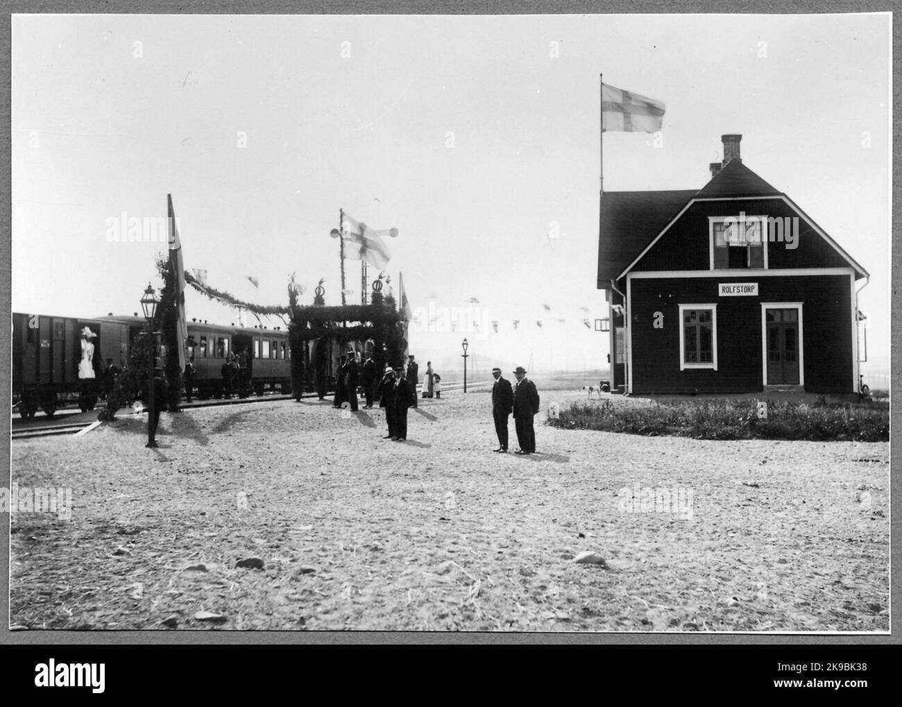 Varberg - Ätrans Railway, Wbäj train d'inauguration à la gare de Rolfstorp. Banque D'Images