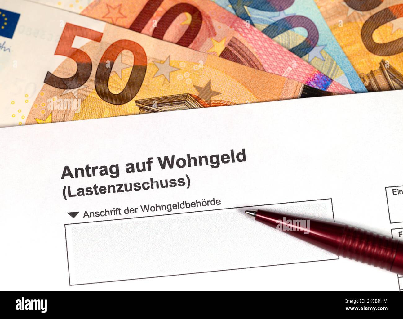 Formulaire « Antrag auf Wohngeld, Lastenzuschuss », traduction « demande d'allocation de logement, subvention de charge » Banque D'Images