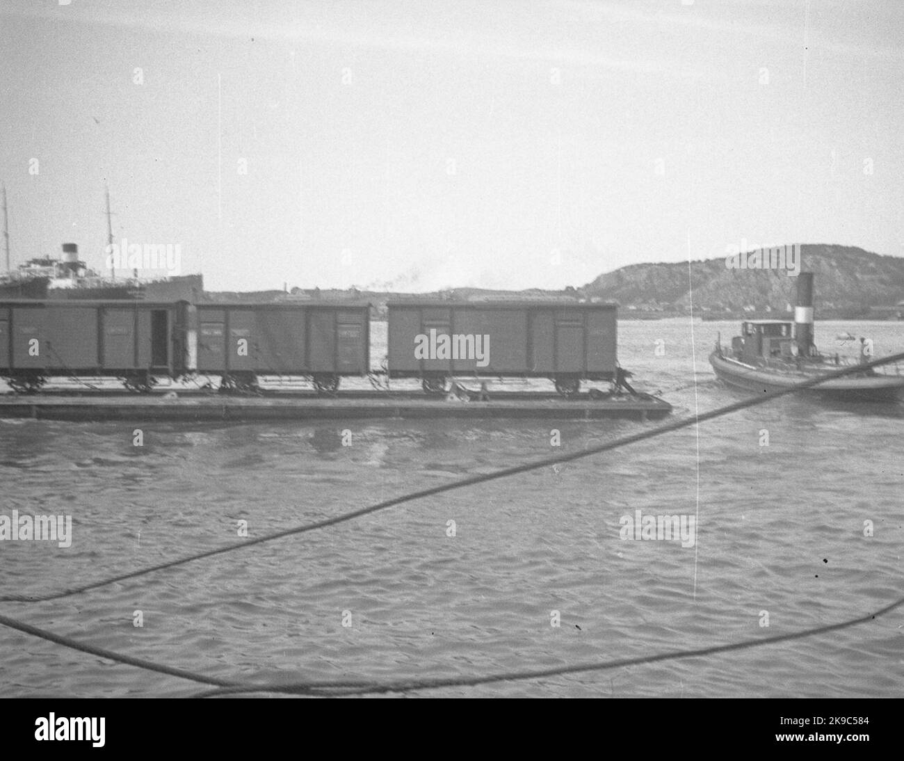 VGJ, Västergötland - Gothenburg Rail. Le trafic de barges dans la région de Göteborg a commencé en 1901 VGJ avec le transport à l'intérieur de la zone portuaire de Göteborg. Vous avez obtenu un certain nombre de pontons (barges) sur lesquels on pourrait rouler sur et hors des wagons de fret Banque D'Images