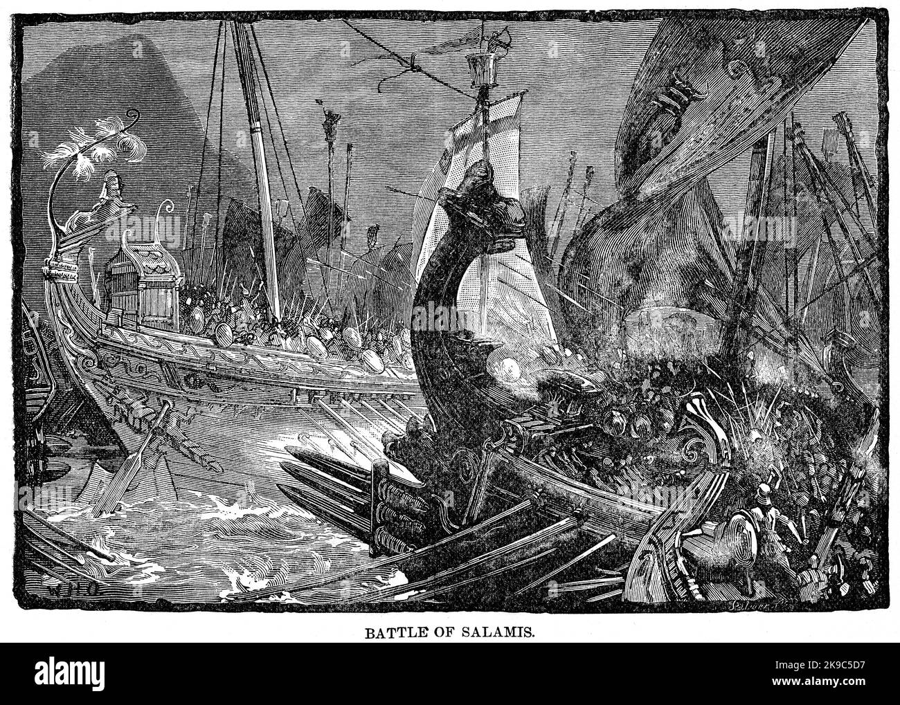Bataille de Salamis, Illustration, Histoire du monde de Ridpath, Volume I, par John Clark Ridpath, LL. D., Merrill & Baker Publishers, New York, 1894 Banque D'Images