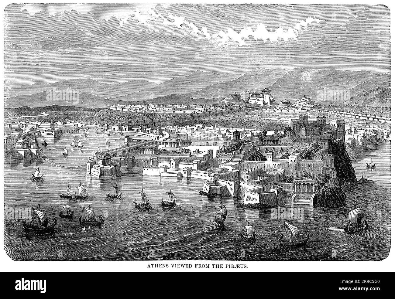 Athènes vue du Pirée, Illustration, Histoire du monde de Ridpath, Volume I, par John Clark Ridpath, LL. D., Merrill & Baker Publishers, New York, 1894 Banque D'Images