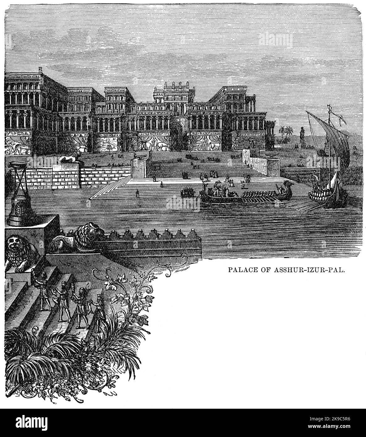 Palais d'Assur-Izur-Pal (Ashur-nasir-pal II), illustration, Histoire du monde de Ridpath, Volume I, par John Clark Ridpath, LL. D., Merrill & Baker Publishers, New York, 1894 Banque D'Images