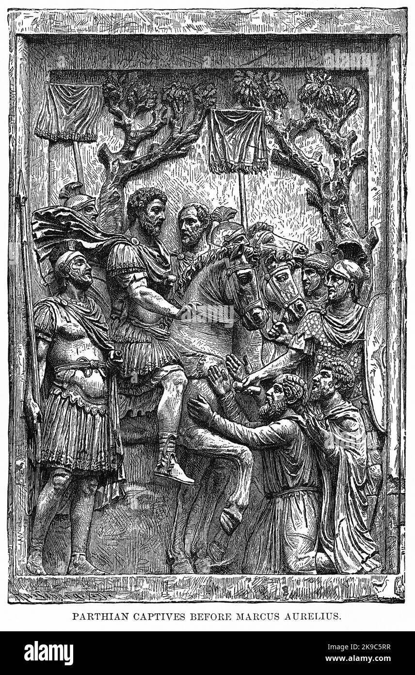 Captives parthiniennes avant Marcus Aurelius, Illustration, Histoire du monde de Ridpath, Volume I, par John Clark Ridpath, LL. D., Merrill & Baker Publishers, New York, 1894 Banque D'Images