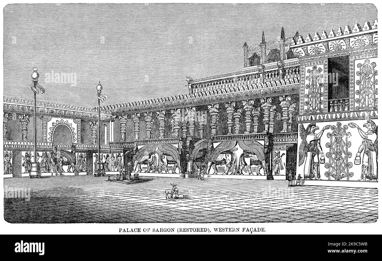 Palais de Sargon, façade occidentale, illustration, Histoire du monde de Ridpath, Volume I, par John Clark Ridpath, LL. D., Merrill & Baker Publishers, New York, 1894 Banque D'Images
