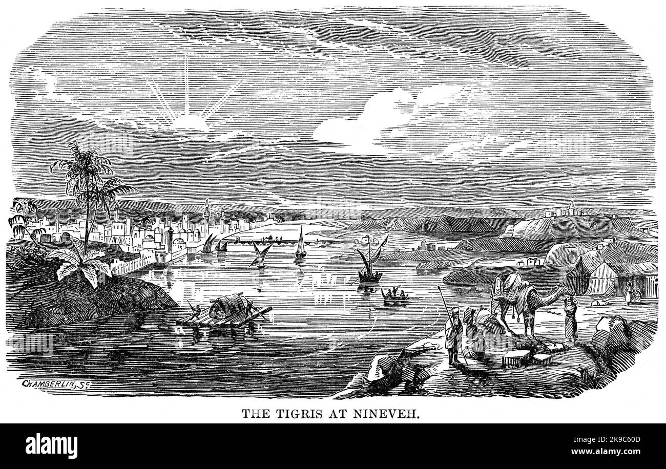Tigris à Ninive, illustration, Histoire du monde de Ridpath, Volume I, par John Clark Ridpath, LL. D., Merrill & Baker Publishers, New York, 1894 Banque D'Images