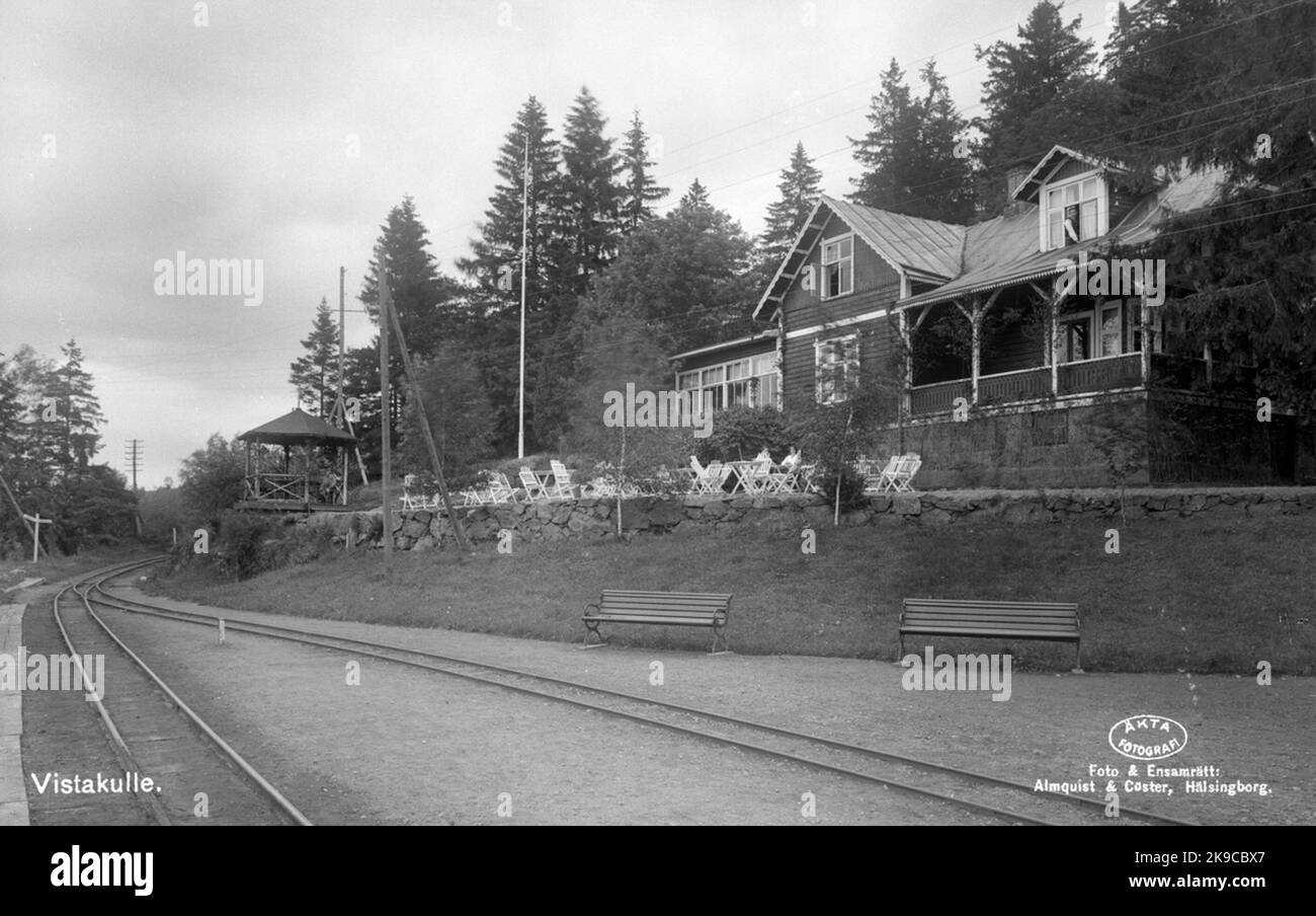 Gare de Vistakulle. Le bâtiment sur la photo était la maison de la gare d'origine, mais a été converti en 1901 à l'hôtel touristique de Vistakulle. Au lieu de cela, une nouvelle plus petite station, à gauche et à l'extérieur de la photo sur le photographe ils ont été construits. Banque D'Images