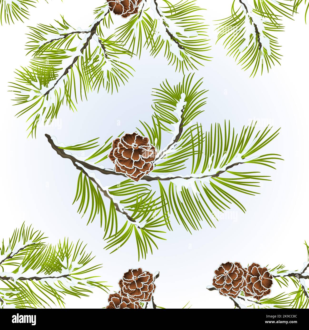 Texture sans couture conifères branches PIN avec des cônes de pin hiver neige naturelle fond vectoriel illustration modifiable main dessiner Illustration de Vecteur