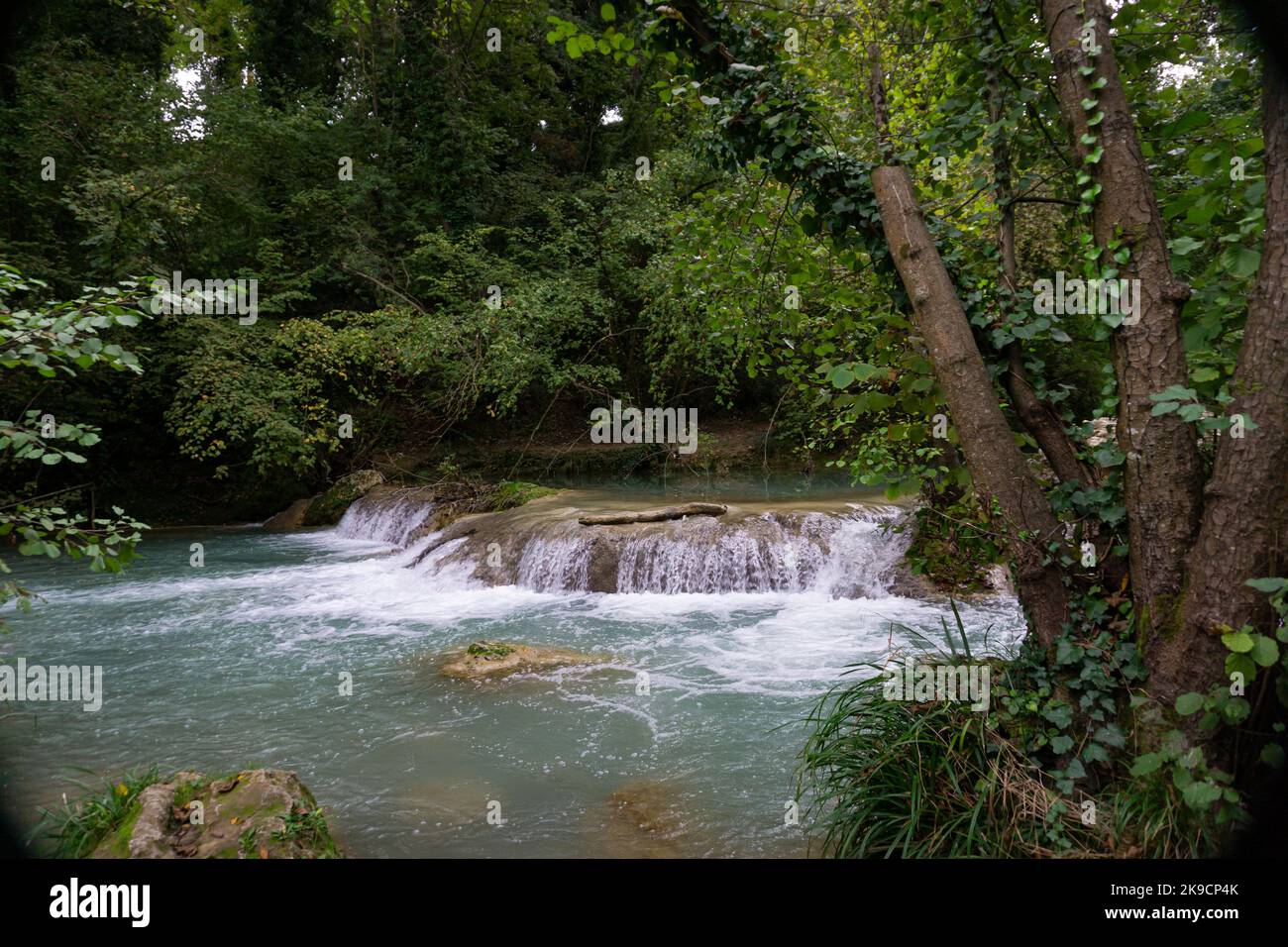 Rivière Elsa, dans la région de Colle Val d'Elsa, bordée d'un magnifique chemin. Parc de la rivière Sentierelsa. Rivière Elsa. Toscane Banque D'Images