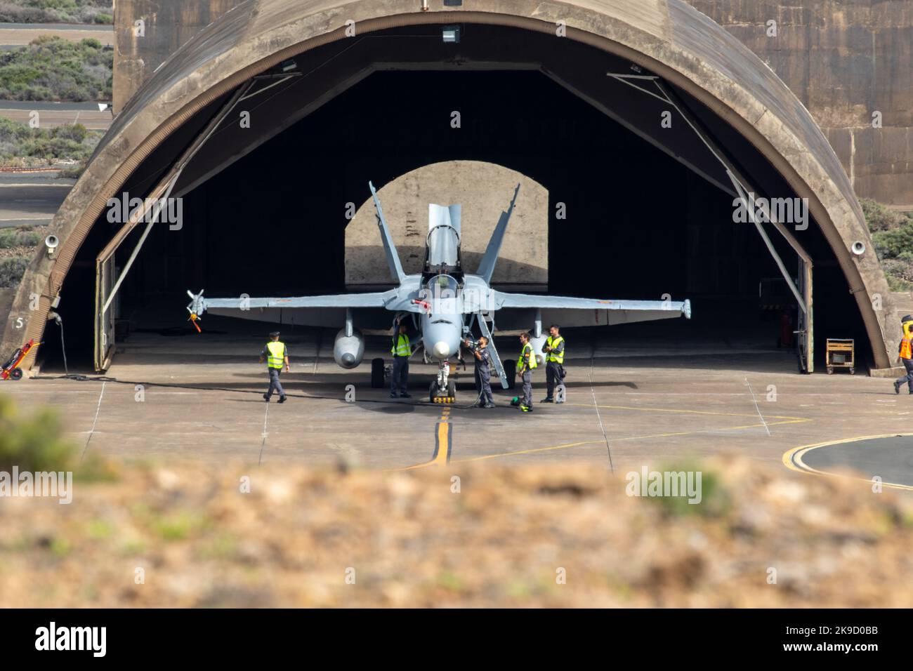 Une Force aérienne espagnole F-18 est en préparation pour une mission au cours de l'exercice SIRIO 22. Banque D'Images