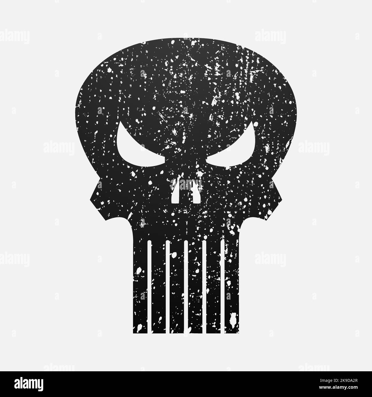 Crâne de punisher à texture grenue. Élément de crime et de punition style illustration, t-shirt graphiques design célèbre, vecteur design icône. Illustration de Vecteur