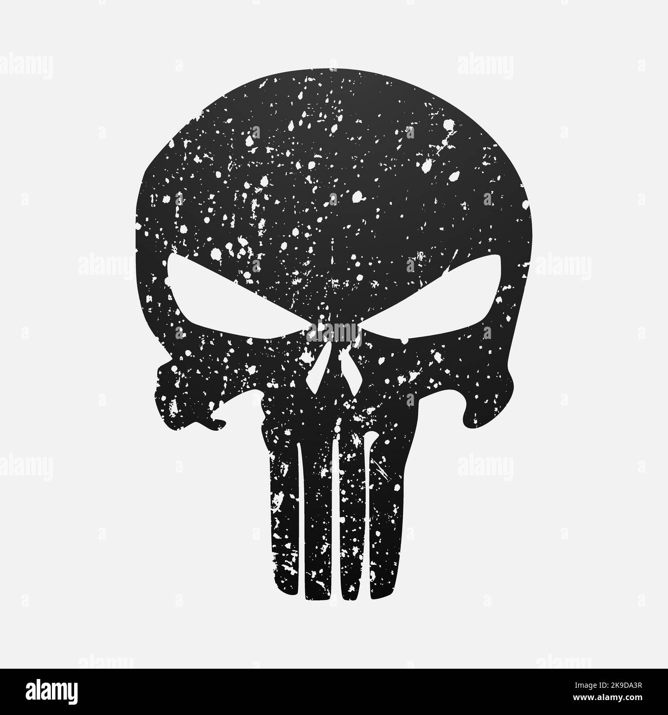 Crâne de punisher à texture grenue. Élément de crime et de punition style illustration, t-shirt graphiques design célèbre, vecteur design icône. Illustration de Vecteur