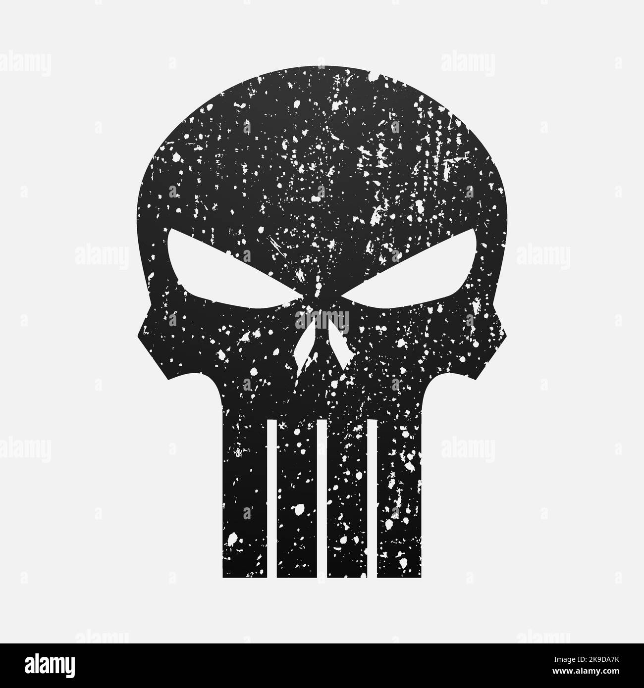 Crâne de punisher à texture grenue. Élément de crime et de punition style illustration, t-shirt graphiques design célèbre, vecteur design icône. Illustration de Vecteur