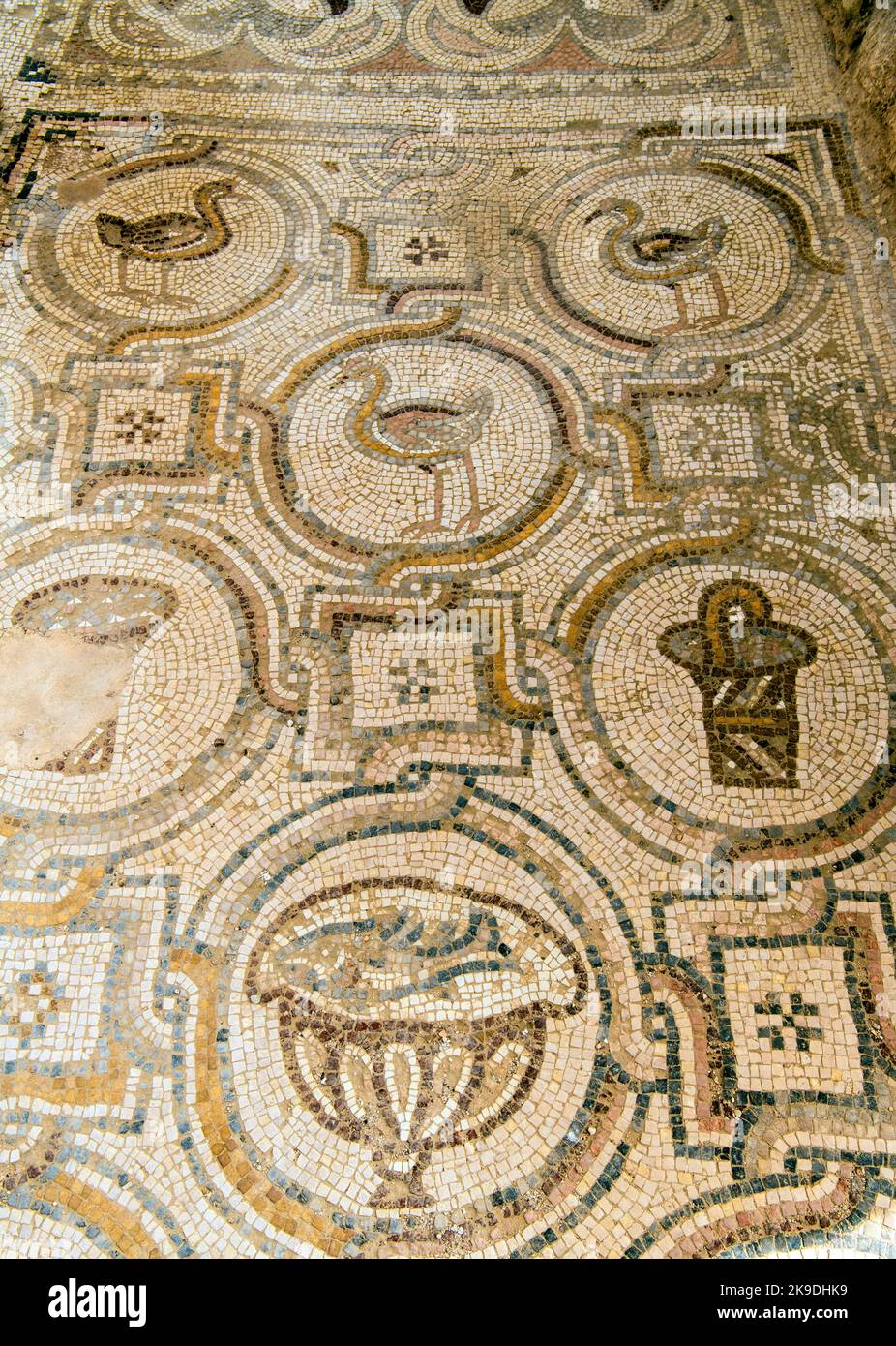 Sol en mosaïque Qasr Al Hallaplat fort désert château Jordan 1 Banque D'Images