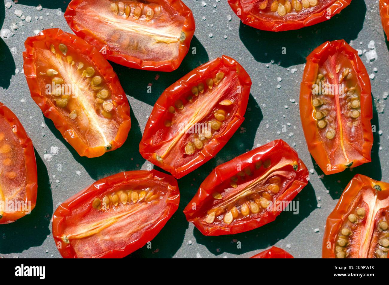 Jeunes tomates prune séchant au soleil Banque D'Images