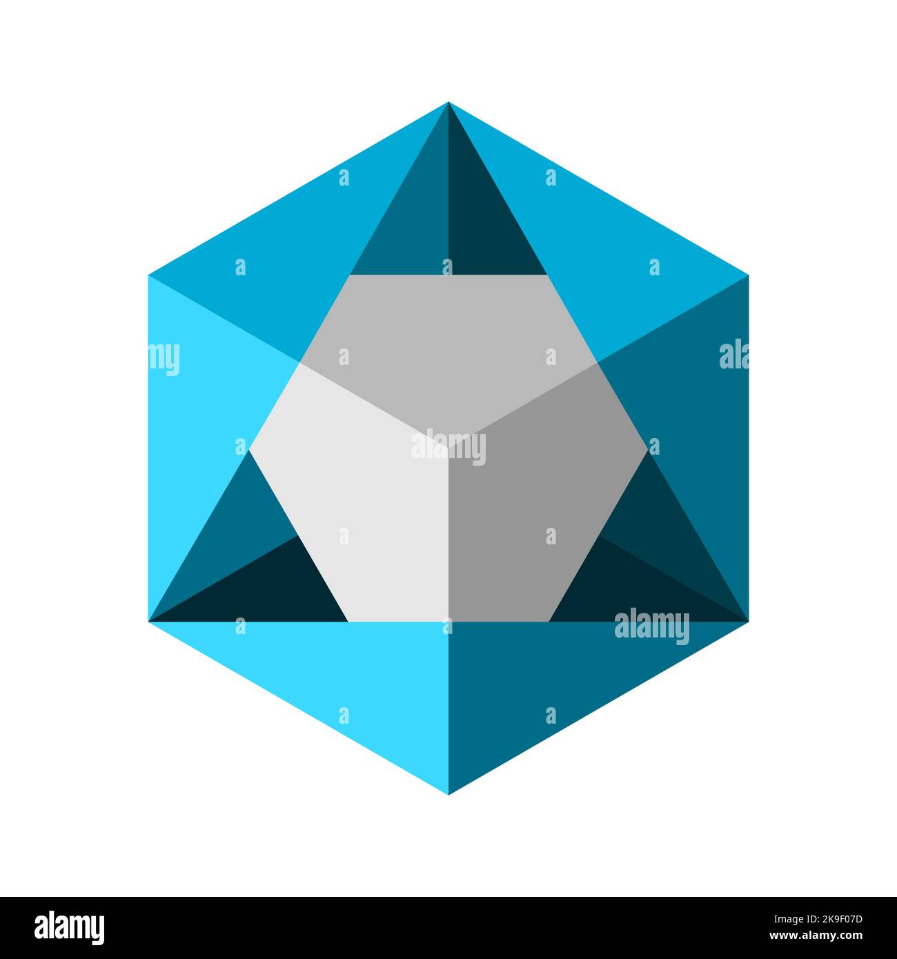 Triangle à l'intérieur de l'hexagone. Modèle de logo isométrique. 3D objet géométrique de cube. Concept de force, de direction, d'unité. Idée de travail d'équipe. Vecteur Illustration de Vecteur