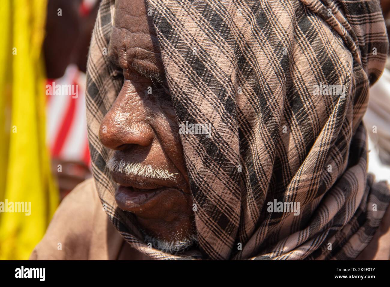 Tribus africaines, Nigeria, État de Borno, ville de Maiduguri. Tribu des Fulani habillée traditionnellement en vêtements colorés Banque D'Images