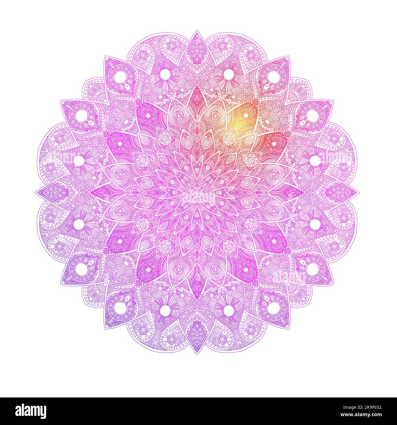 Mandala avec dégradé sur fond blanc. Élément de conception du logo indien yoga. Illustration de Vecteur