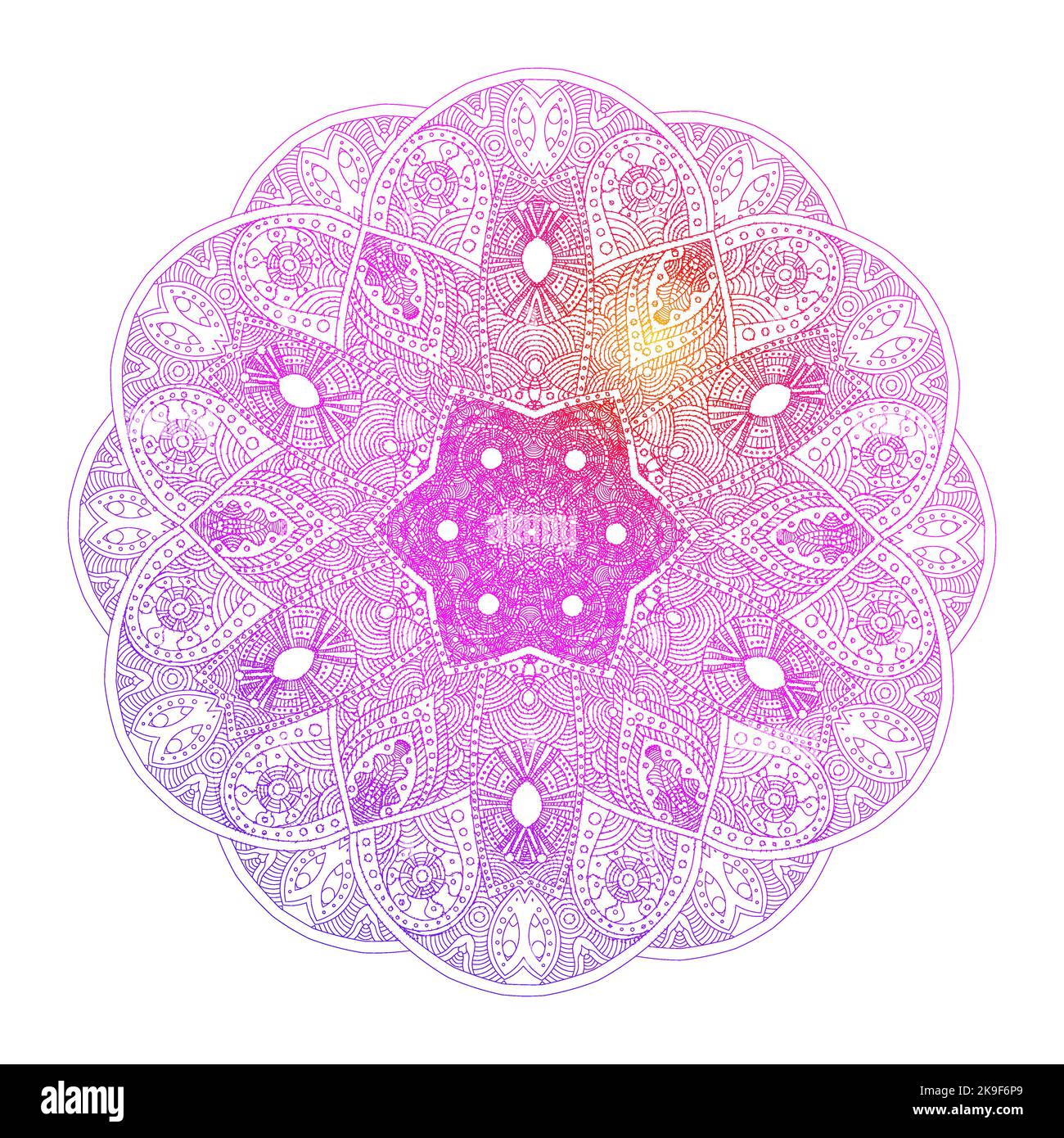 Mandala avec dégradé sur fond blanc. Élément de conception du logo indien yoga. Illustration de Vecteur